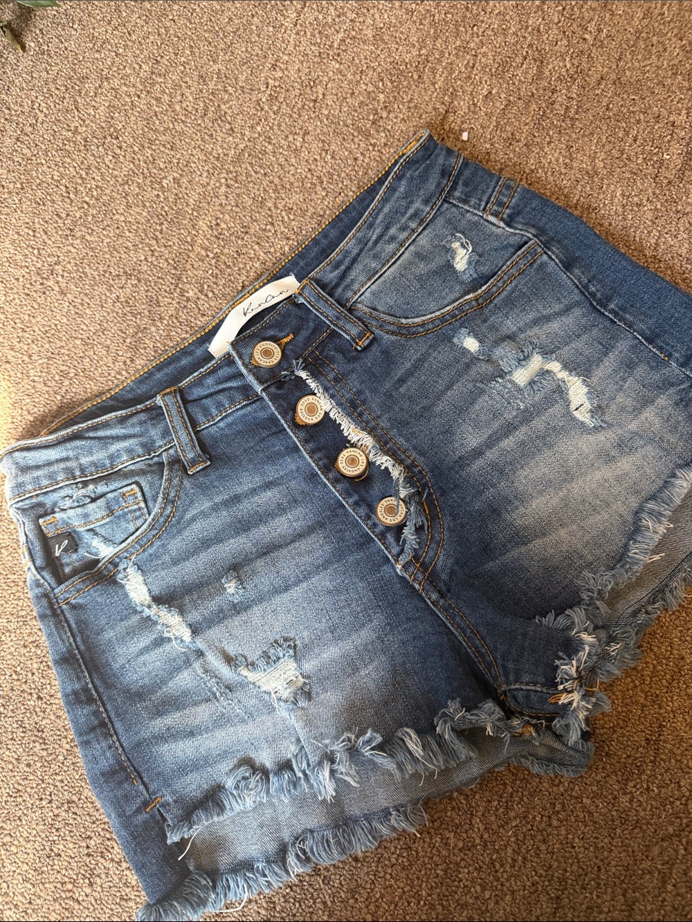 KanCan Medium Blue Distressed High-Rise Jean Shorts